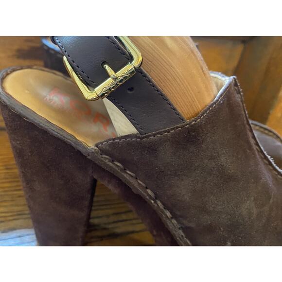 Kors by Michael Kors Quincy Brown Suede Clog 8 Platform Heels - Picture 4 of 9